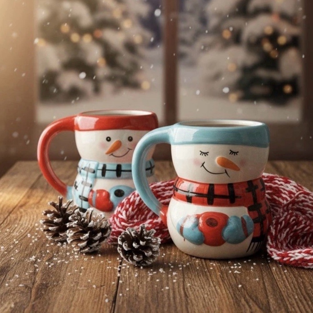 Set of 2  Snowman Christmas Coffee Mugs | Hot Cocoa Cups | Christmas | Holiday